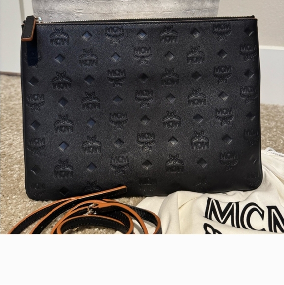 MCM KLARA Black Embossed Logo Leather Crossbody Bag - Picture 3 of 10